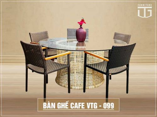 Bộ bàn ghế cafe nhựa giả mây VTG-099